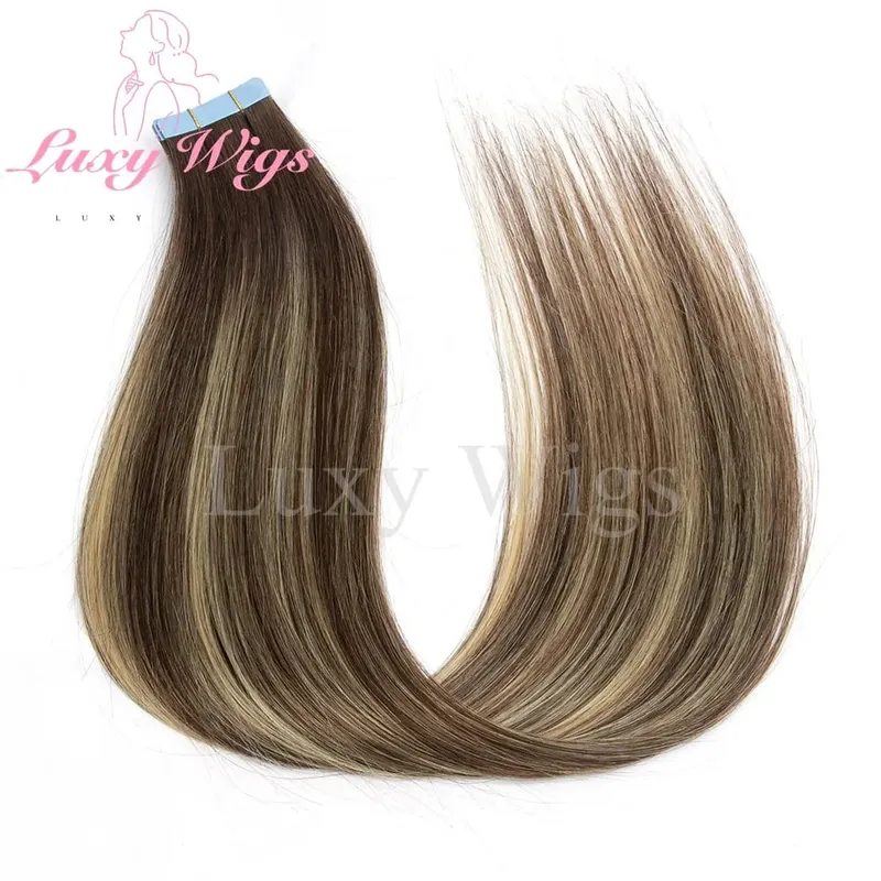 Highlights Gray Tape in Hair Extensions Human Hair Straight Black Blonde Seamless PU Skin Weft Tape In Hair Extensions 20PCS — image 10