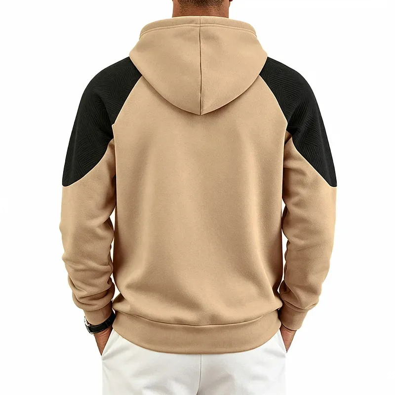 Men Patchwork Color Block Pullover Hoodie Drawstring Kangaroo Pocket Long Sleeve Loose Sweatshirt Autumn Winter Streetwear Tops
