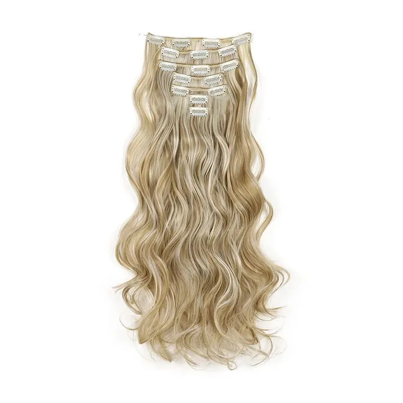 Long Straight Hairstyle 16 Clips 7 Pcs/Set Hair Extensions Natural Synthetic Blonde Black Hairpieces Heat Resistant For Women Kp — image 25