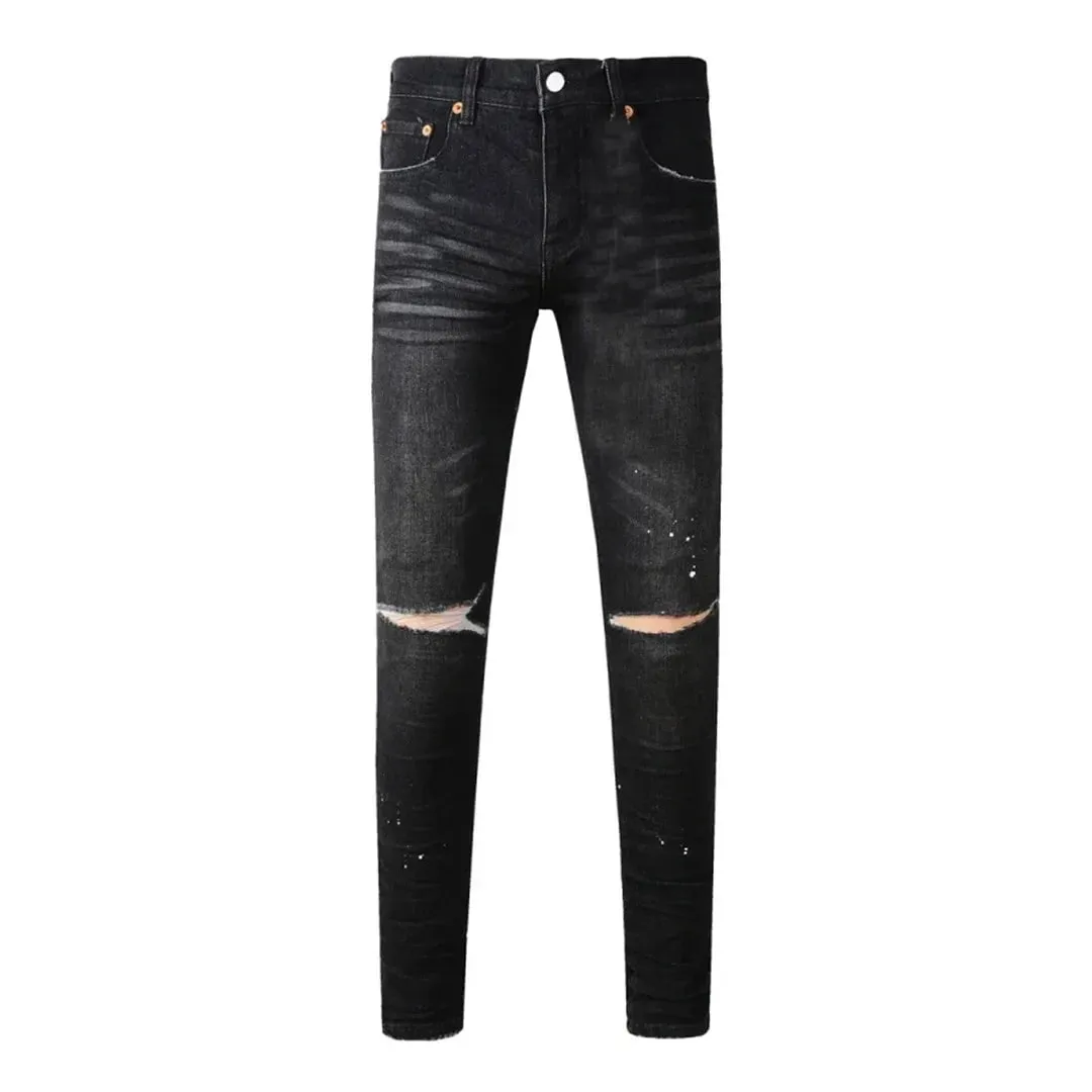 High Street Brand Men's Jeans American Distressed Coated Blank Stretch Skinny Button Fly Ripped Pants Trousers — image 17