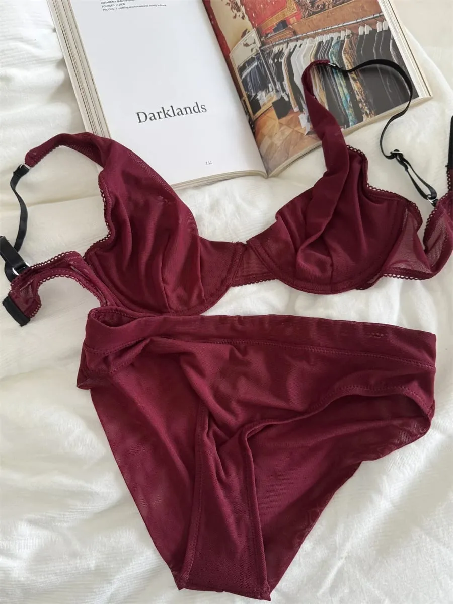 Bra mesh comfortable lingerie with underpants suit small fresh underwear up support large breasts show small bra set — image 4