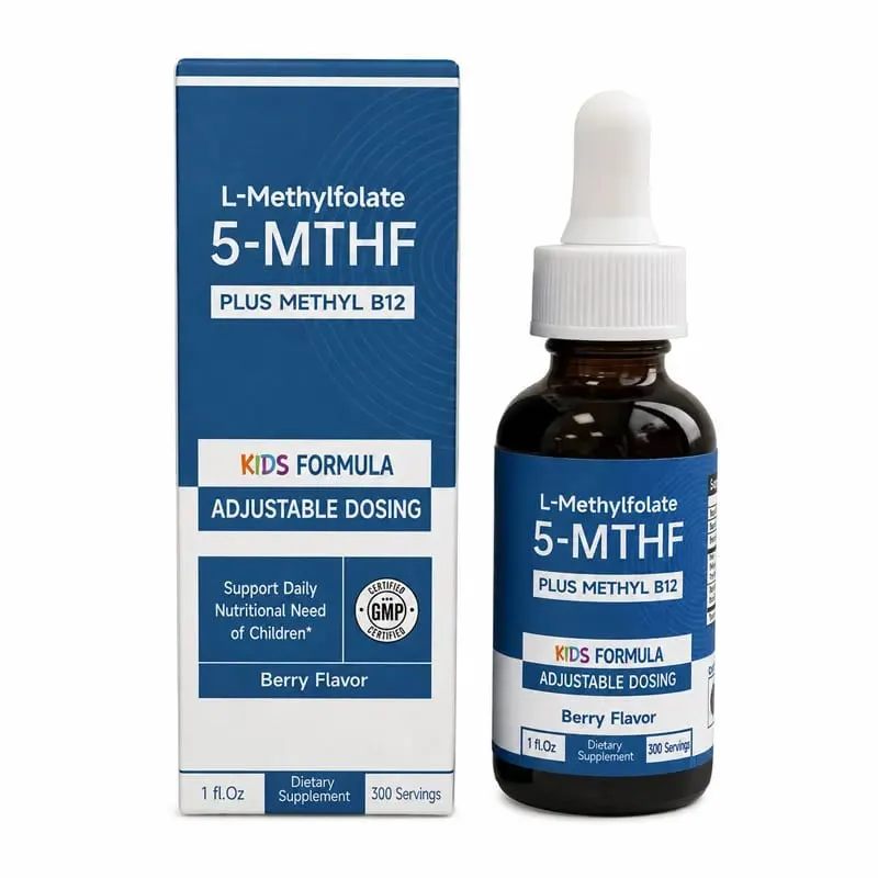 L-Methylfolate 5-MTHF Methyl B12 Drops for Kids Organic Berry Flavor Liquid Folate Supplement for Children Vegan 1 Fl Oz 30 ML