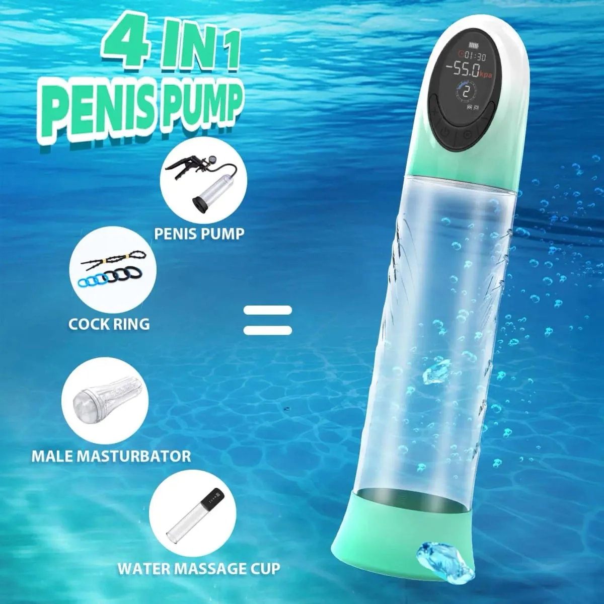 Electric Penis Pump Adult Sex Toys Dick Enlarger for Men Erection Air Water Extender Erotic Machine Set — image 5