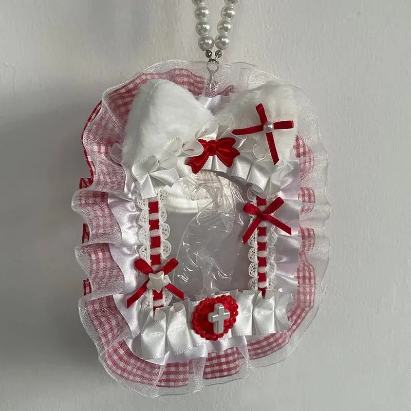 Plush Photocard Protector with Ribbon & Lace - Soft Card Sleeve for Toploader Kpop Anime Idol Display Case Cute DIY Holder for Fans Gift — image 4