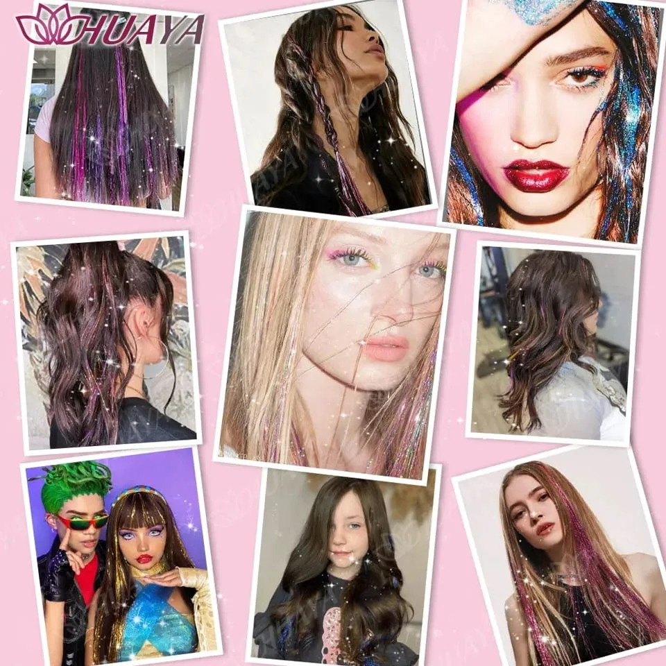 12Pcs/set Hair Tinsel Clip in Glitter Tinsel Hair Extensions Synthetic Shiny Sparkling Fairy Hair Tinsel Party Hair Accessories — image 7