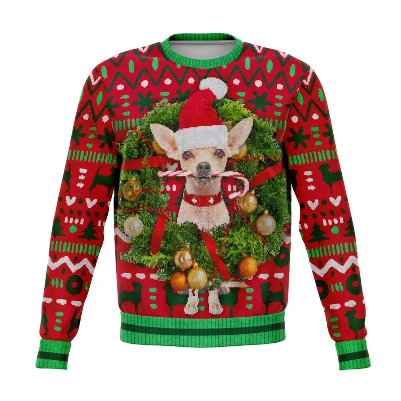 Colorful Dog Cat Pattern Ugly Christmas Sweater For Men 2026 New Year Festival Hoodie Women Merry Christmas Crew Neck Sweatshirt — image 3