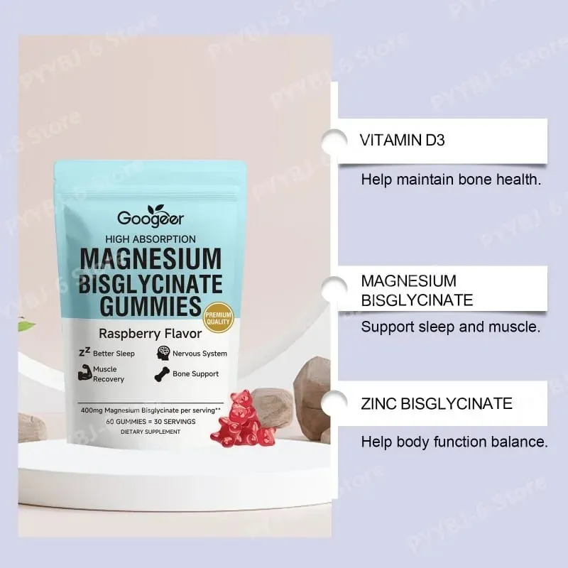 Magnesium Bisglycinate Gummies400mg Raspberry Flavor Supports Bone Health& Muscle Function Dietary Supplement for Adults60 Count — image 5