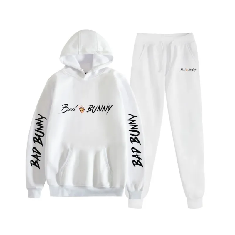 Harajuku Comfortable bad bunny Print Sweatshirt Sweatpants Suit Women's Hoodies+ Trousers Suit Boys/Girls 2 Piece Set Clothes — image 1
