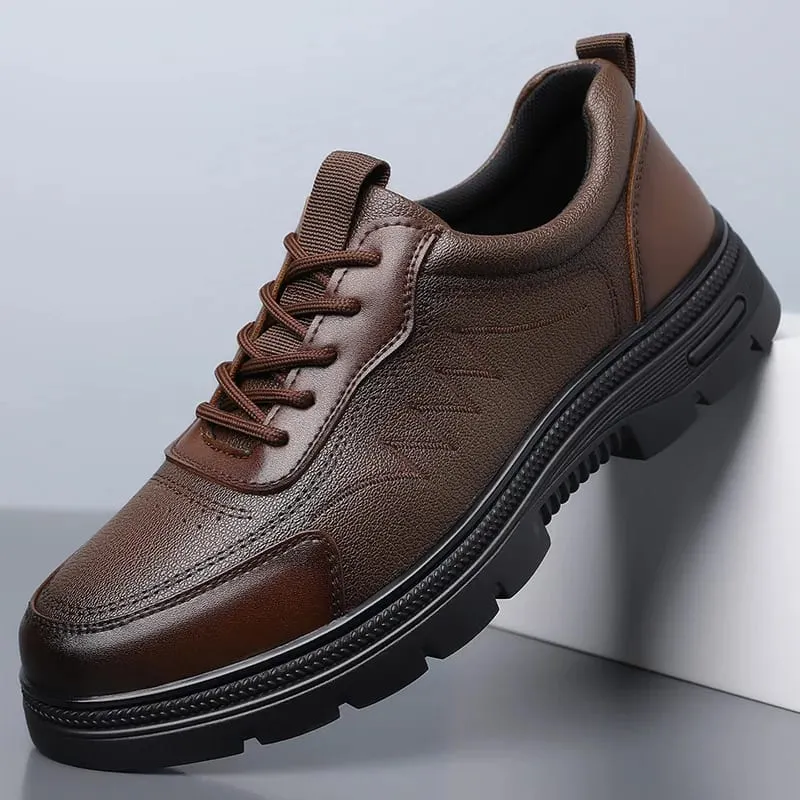 Spring Autumn New Business Leather Shoes for Men Lace Designer Fashion Casual Platform Shoes Male Solid Color Elegant Shoe Man — image 4