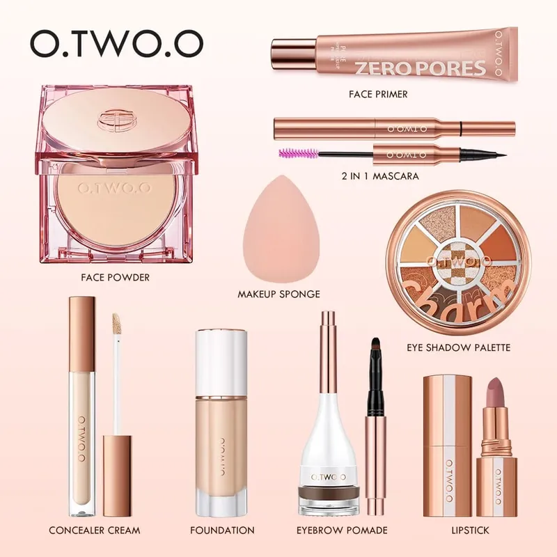 O.TWO.O 9pcs Full Makeup Face Setting Powder Primer Base Mascara Eyeliner Pen Eyebrow Tint Lipstick Eyeshadow Make-up for Women — image 2