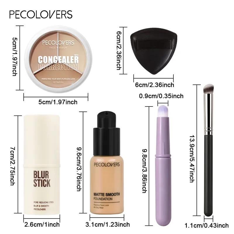 6 ชิ้น/เซ็ต All-in-One Face Base Kit Pore Minimizing Primer Stick คอนซีลเลอร์ 3 สีพร้อมแปรงรองพื้นแบบไม่มีน้ำมัน — image 5