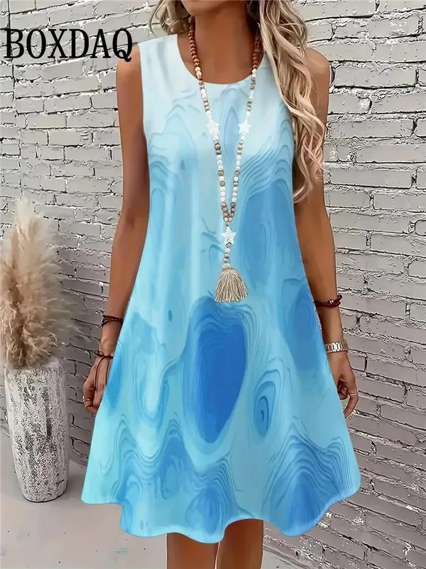 New 2026 Summer Dresses Women's Abstract Tie Dye 3D Print Dress Fashion Casual Sleeveless Beach Loose Short Dress Sundress Vest — image 2