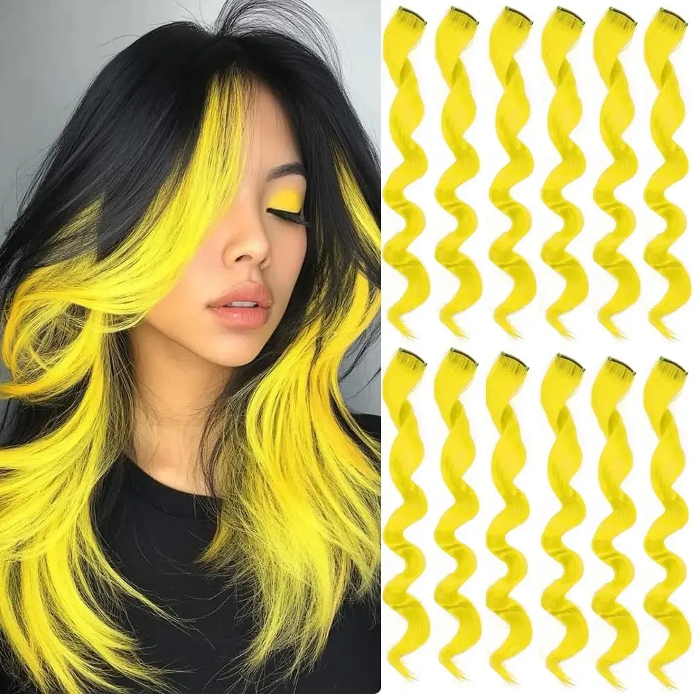 6 Pcs Black Hair Extensions 22 Inch Curly Wavy Colored Hair Colorful Clip in Extensions Highlight Party for Kids Girls Synthetic — image 7