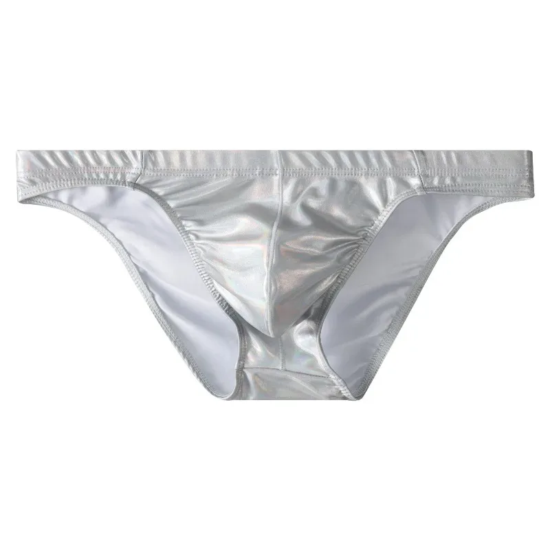 Metallic Shiny Briefs Men Low Rise High Stretch Slim Panties Laser Silver Gold U Convex Underpant Night Club Performance Knicker — image 6