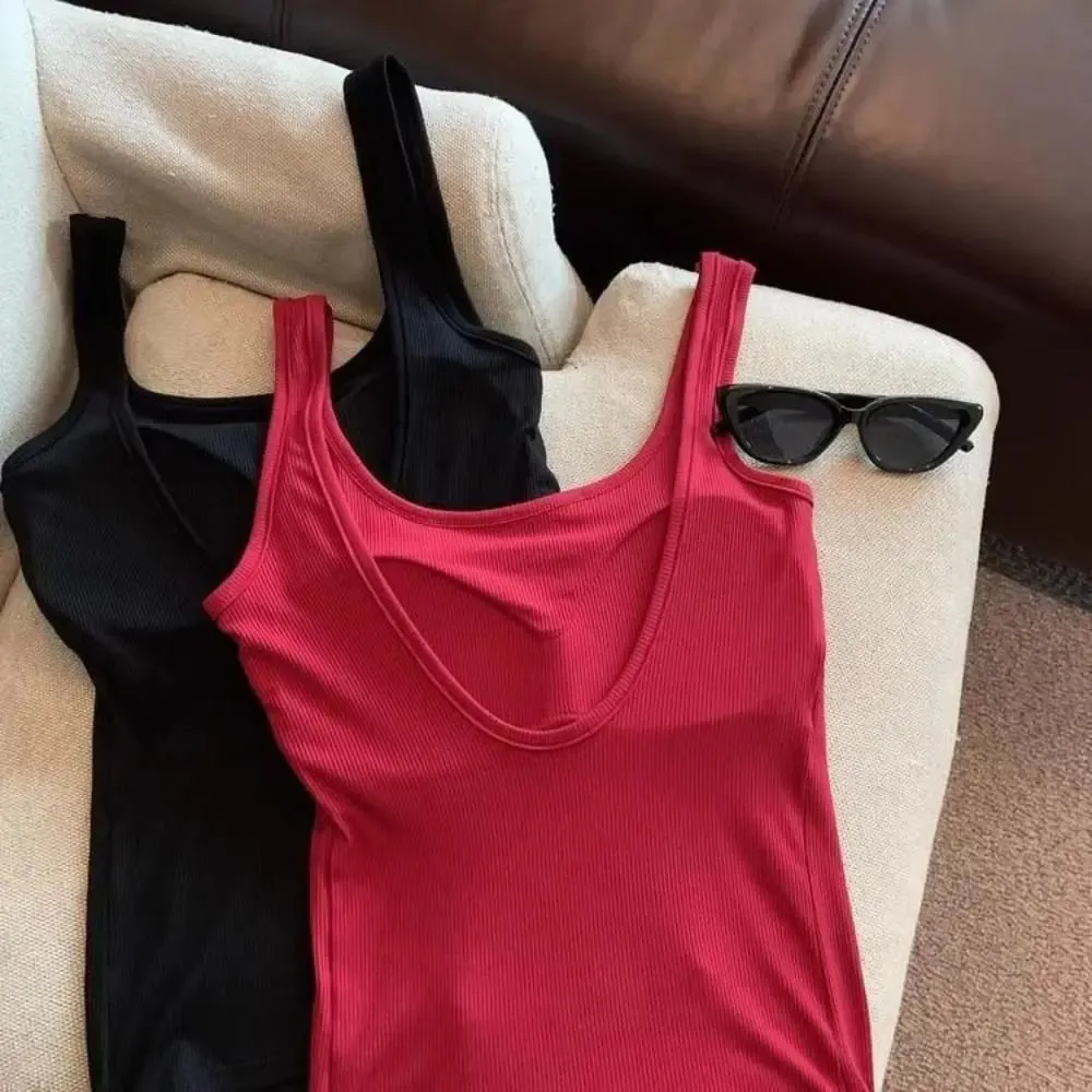 Fashion Solid Color Bodycon Top with Chest Pad Sleeveless Tank Top Clubwear Backless Vest for Women — image 6