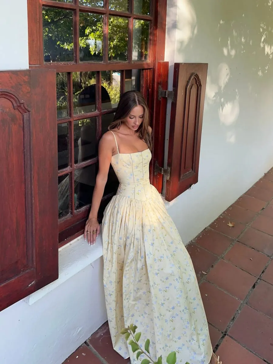 Suninbox Summer Floral Print Spaghetti Strap Maxi Dress Women Elegant Vintage Holiday Party Beach Wear Dress — image 2