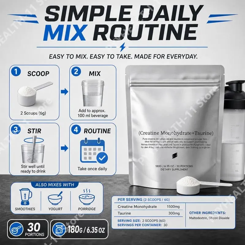 Creatine Monohydrate + Taurine Powder for Daily Sports Physical State Support Fine Quick Dissolving Mix 180g (30 Portions) — image 6