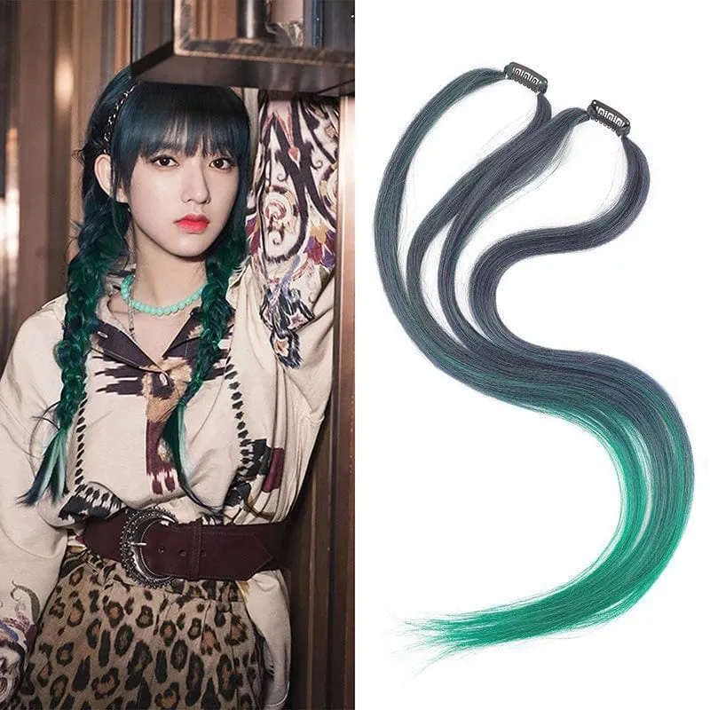 2PCS 60cm Synthetic Long Straight Hair Clips Rainbow Hair Extension Colored Red Green Blue Hairpiece for Women