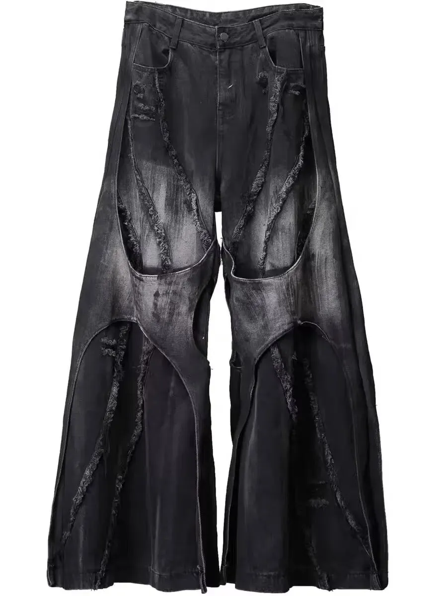 Men's Y2k Baggy Flare Jeans Harajuku Japanese 2000s Style Patchwork Denim Trouser Vintage Oversize Cargo Jeans Pants Clothes — image 6