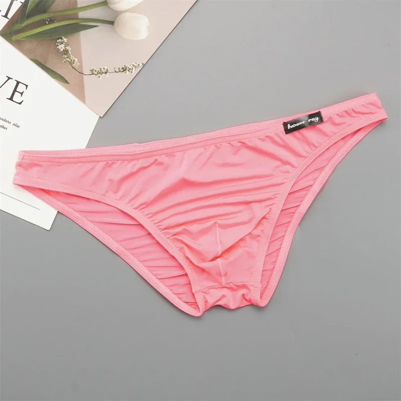 Thin Ice Silk Low Waist Men Briefs Solid Color Semi Transparent Underwear Plus Size Bulge Pouch Smooth Breathable Soft Panties