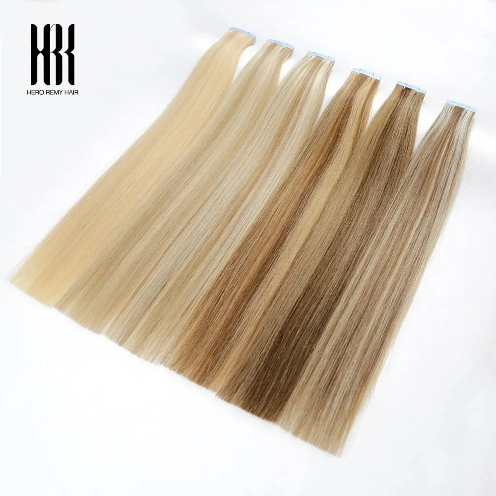 Hero Remy Hair Tape in Natural Hair Extension Human Hair Blonde Color 100% Remy Human Hair Seamless Skin Weft Glue On 2.5g/piece