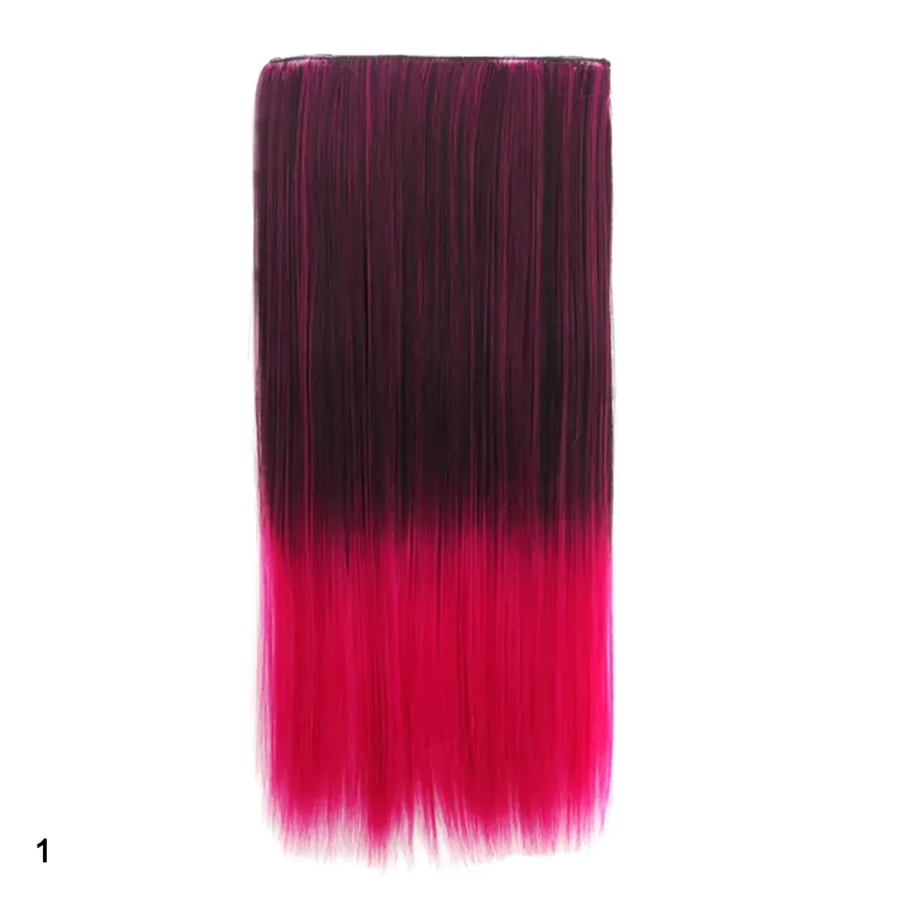Zolin Straight Hair Clip In Hair Extension Rainbow Colorful Ombre Color One Piece With 5Clips Synthetic Cosplay Hairpieces — image 8