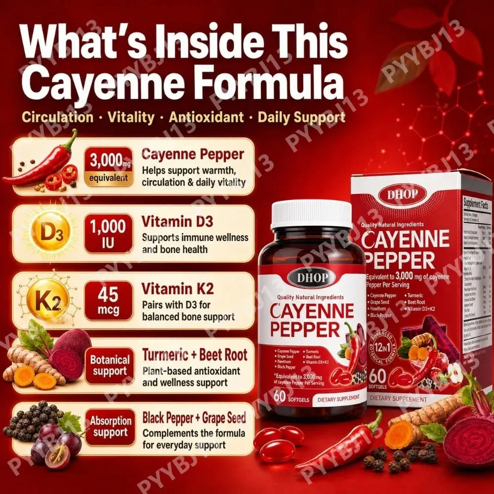 Cayenne Pepper Capsules -Daily Wellness Support- Pure Cayenne Pepper Extract - Capsaicin Supplements Vegan 60 Count unisex — image 4
