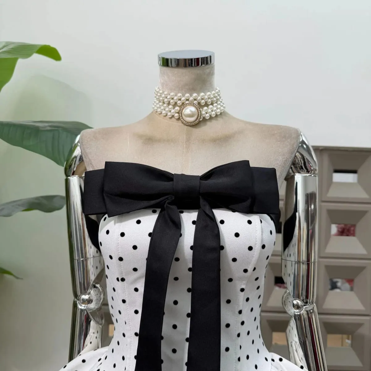 Women Sexy Strapless Backless Polka Dot Bow A Line Dress Party Birthday Evening Ball Gowns Nightclub Show Wear Fashion Vestido — image 3