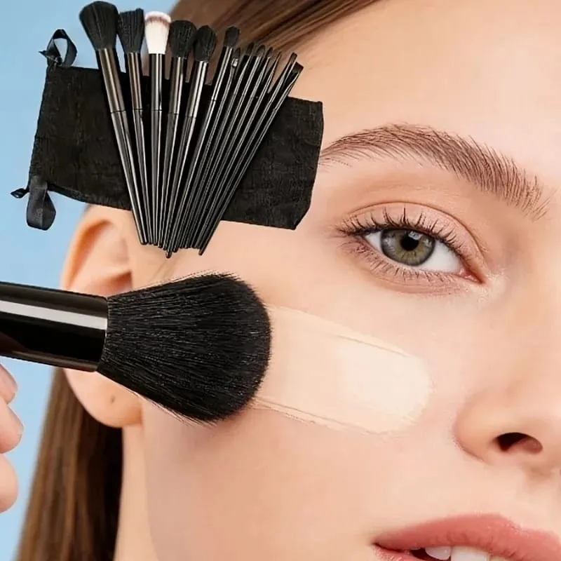 16Pcs Makeup Brush Set w/ Pouch & 2 Sponges Vegan Soft Bristles Full Face Kit Foundation Contour Eyeshadow Lip Gift — image 3