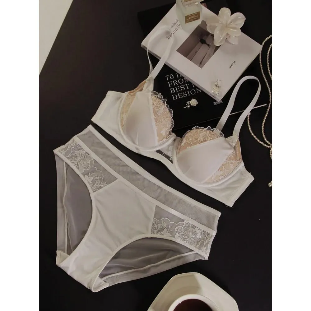 Big Bust D Cup Plus Size Color Block Lace Bra Set Thin Cup Full Coverage Brassiere Lingerie Set Curvy Women Underwear — image 6