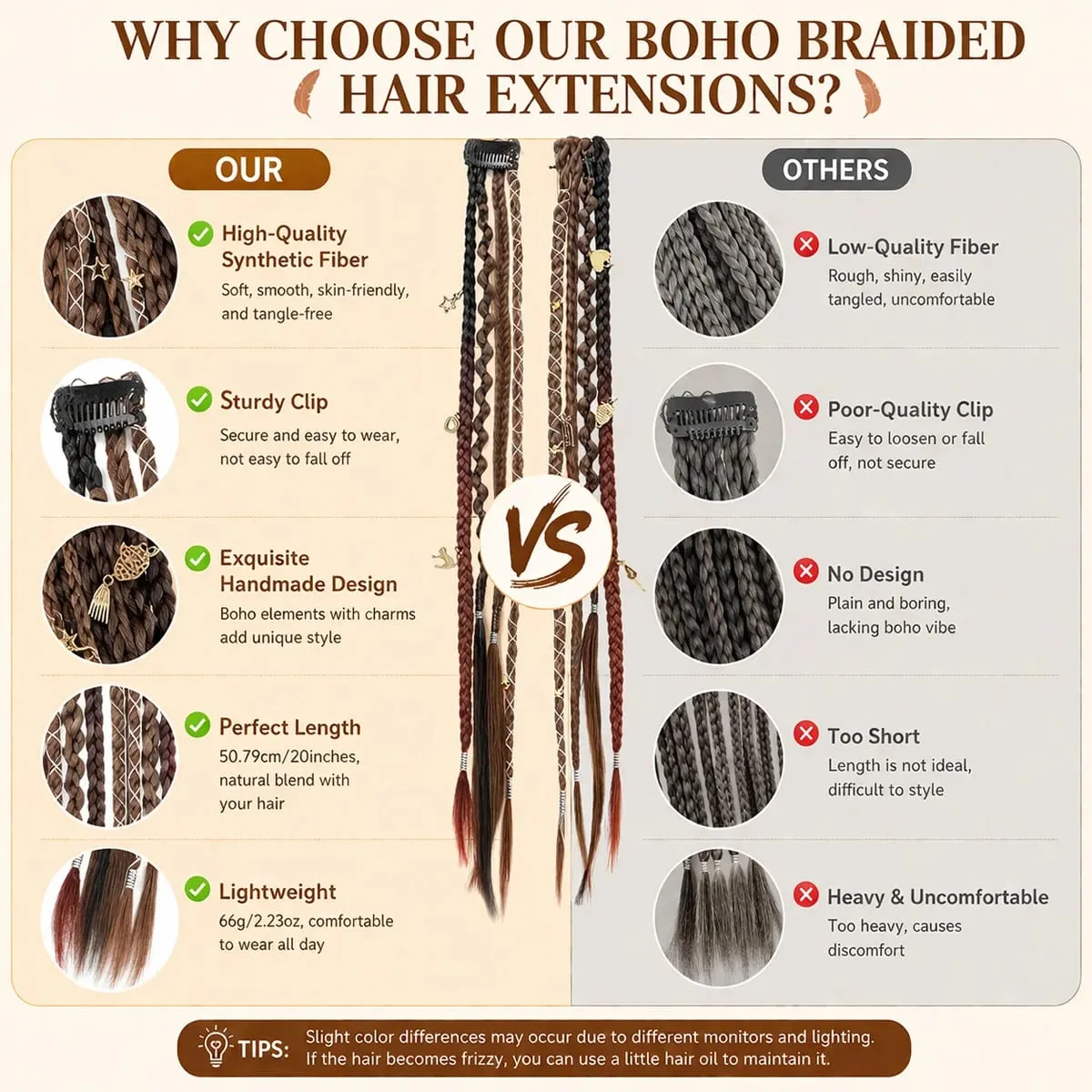 Synthetic Bohemian style clip braid hair extension wig women braided twist braid hair accessories hair extension wig — image 4