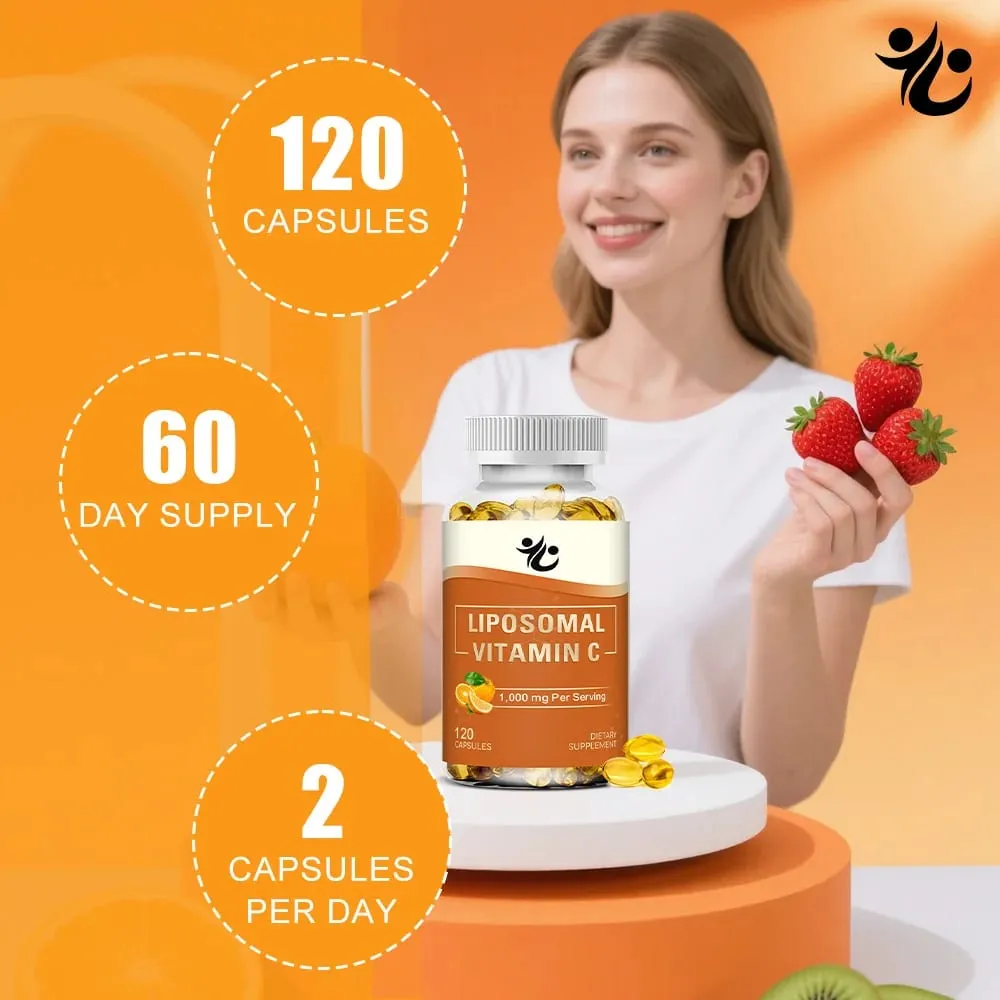 Capsules de vitamine C liposomale 1000 mg, soutien à la défense immunitaire, production de collagène, éclat de la peau, bien-être cognitif et circulatoire — image 5
