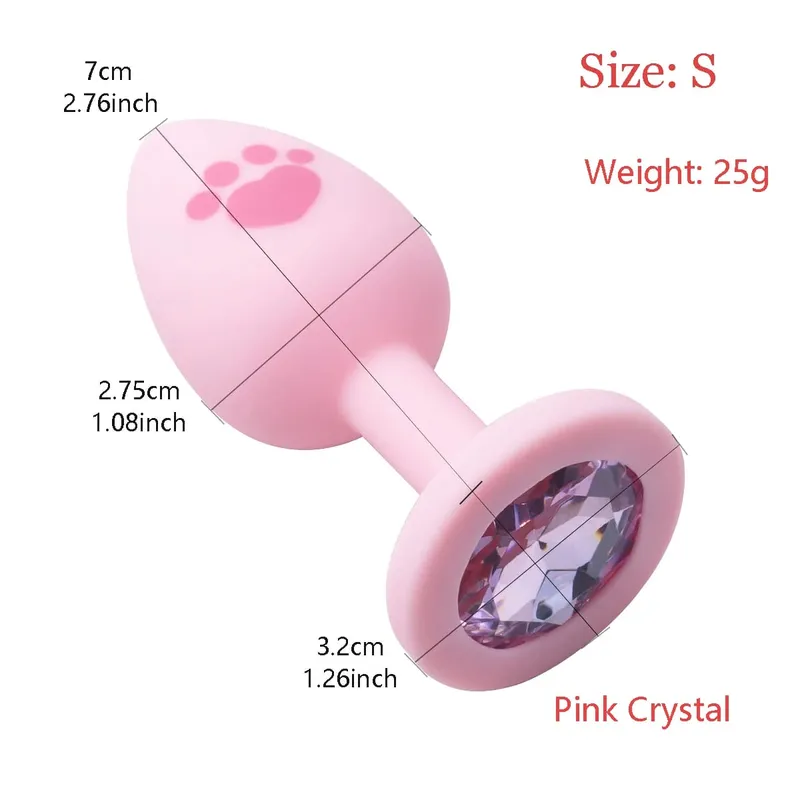 Pink Silicone Anal Plug for Woman 4 Sizes Cat Paw Pattern Smooth Surface Butt Plug Crystal Base Sex Toys For Woman Anal Dildo — image 9