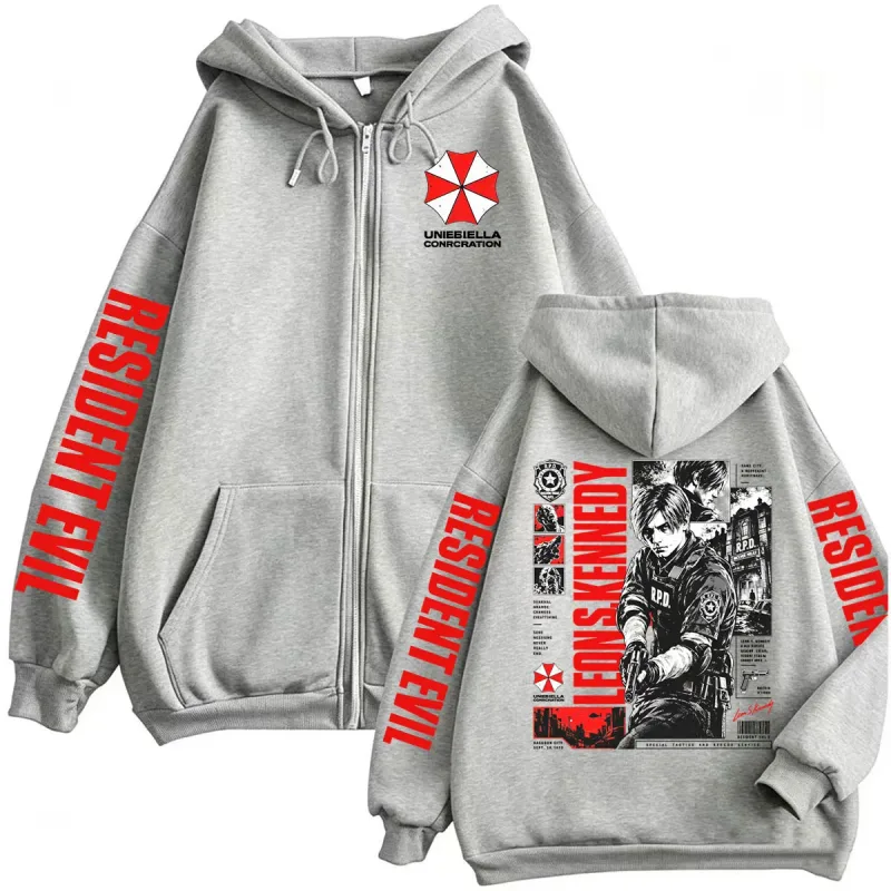 Vintage Gaming Resident Evil Leon Kennedy Zipper Hoodies Men's Fashion Classic Gothic Sweatshirts Jacket Bodywarmer Zip Up Coats — image 6