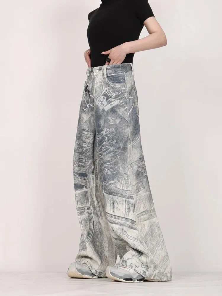 Mens Jeans Harajuku Y2K Streetwear Gothic Print Baggy Wide Leg Denim Pants Vintage Washed Straight Fit Grunge Punk Fashion Trend — image 3