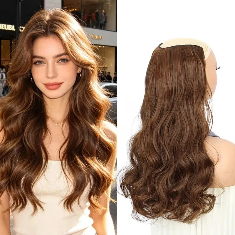 24Inch Synthetic Long Curly Clip on Hair Extension Heat-Resistant Fibers Volume Natural Invisible Hairpiece for Women Daily Use