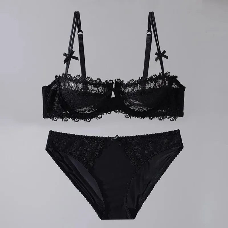 Women New Fashion Sweet Spicy Lace Lingerie Set Ultra Thin Half Cup Push Up Bra Soft Underwire Comfortable Top — image 2