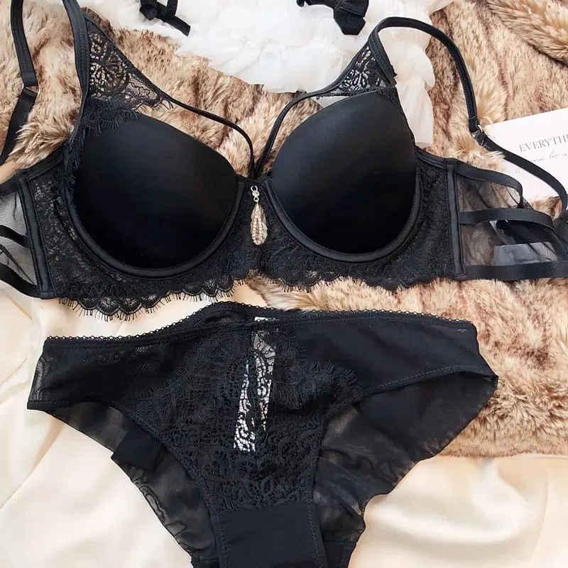 Sexy Hollow Push Up Bra Set Seamless Glossiness Comfort Women Underwear Classic Bandage Design Temptation Bras and Panties Sets