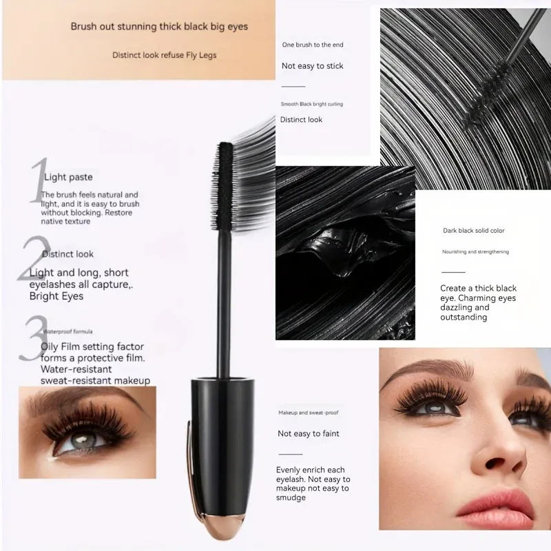 1 PC Hindi tinatablan ng tubig 3D Mascara Makapal Mahaba Mabaho-proof Mabilog na Naka-encrypt na Pangmatagalang Curling Malaking Makeup sa Mata na may 360° Spiral Brush — image 5