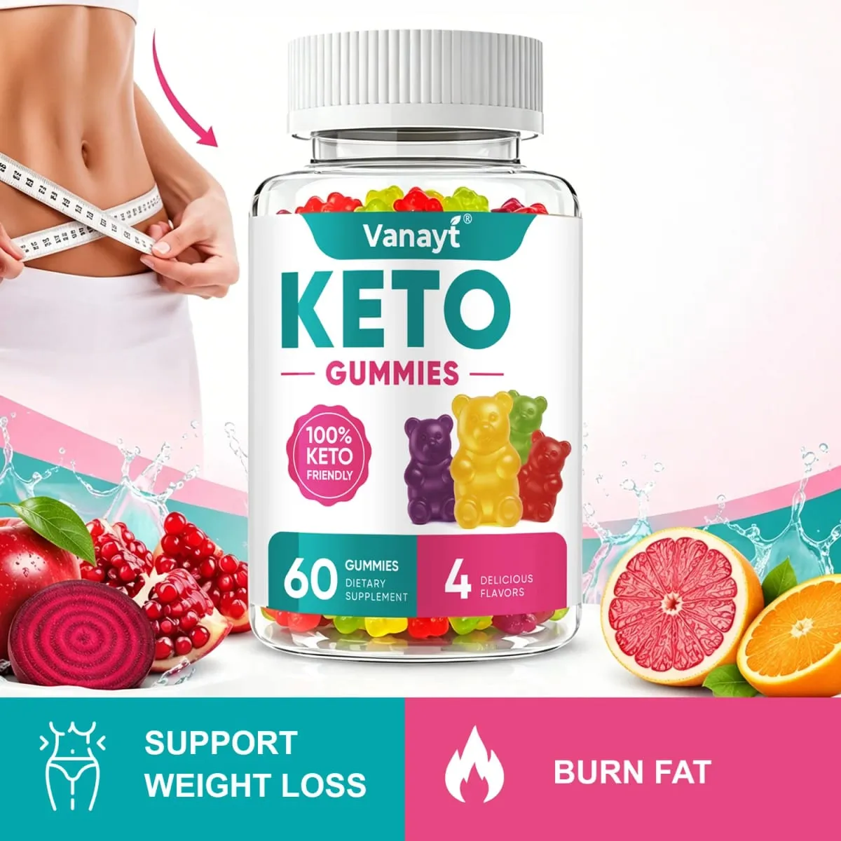 Apple Cider Vinegar Gummies Dietary Supplement with B9 B12 & Organic Beetroot Extract for Adults Support Healthy Weight Management