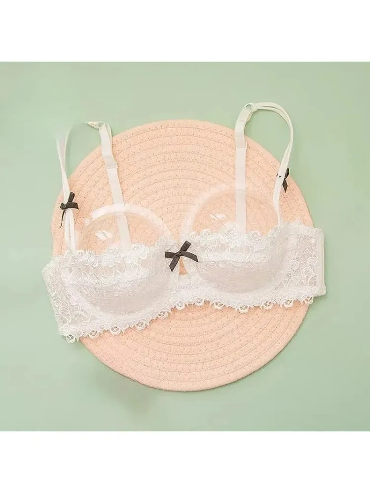 Sexy Lace Bra Set Women Plus Size Sheer Half Cup Push Up Lingerie Ultra Thin Transparent Concealed Nipple Underwear Hot — image 5
