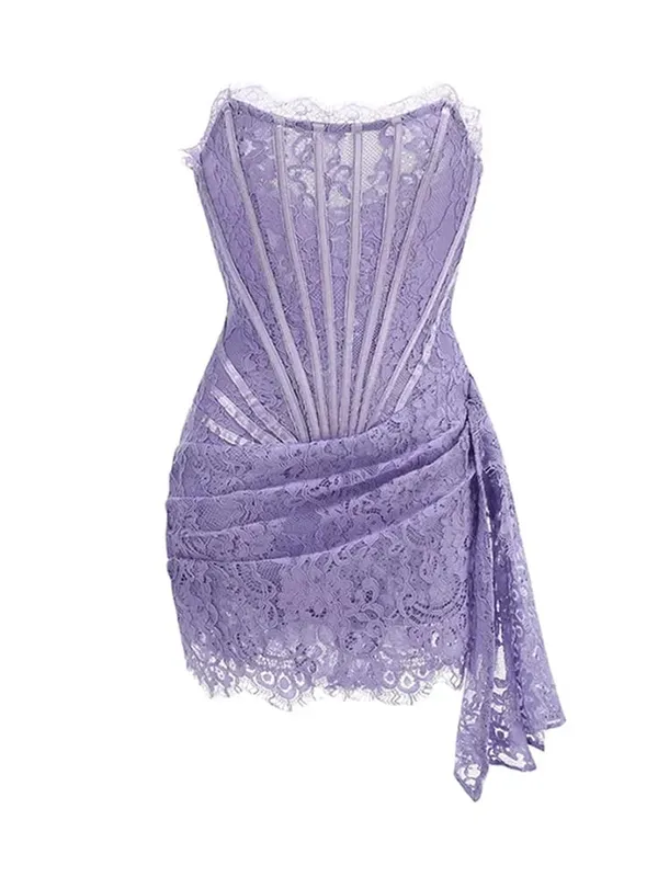 Abito corsetto patchwork trasparente in pizzo sexy Abito aderente femminile Elegante mini abito da donna MIrrgualr Abito con top a tubino Nuovo — image 15