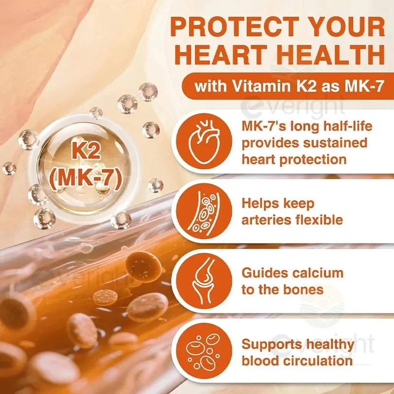Vitamins D3 + K2 Organic Supplements High Bioavailability - Supports Bone Density Calcium Balance Immunity & Mood Health