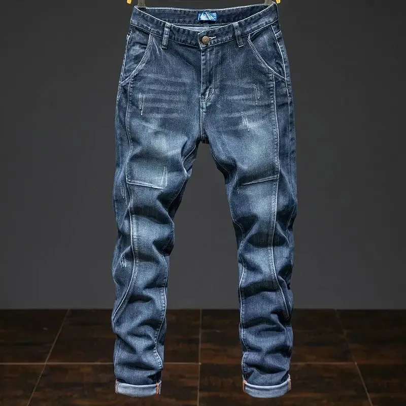 Splicing Elastic Malaking Sukat Loose Elastic Jeans Panlalaking Autumn Korean Trend Pantalon Panlalaking Harlan Denim na pantalong Panlalaking Bootcut Jeans