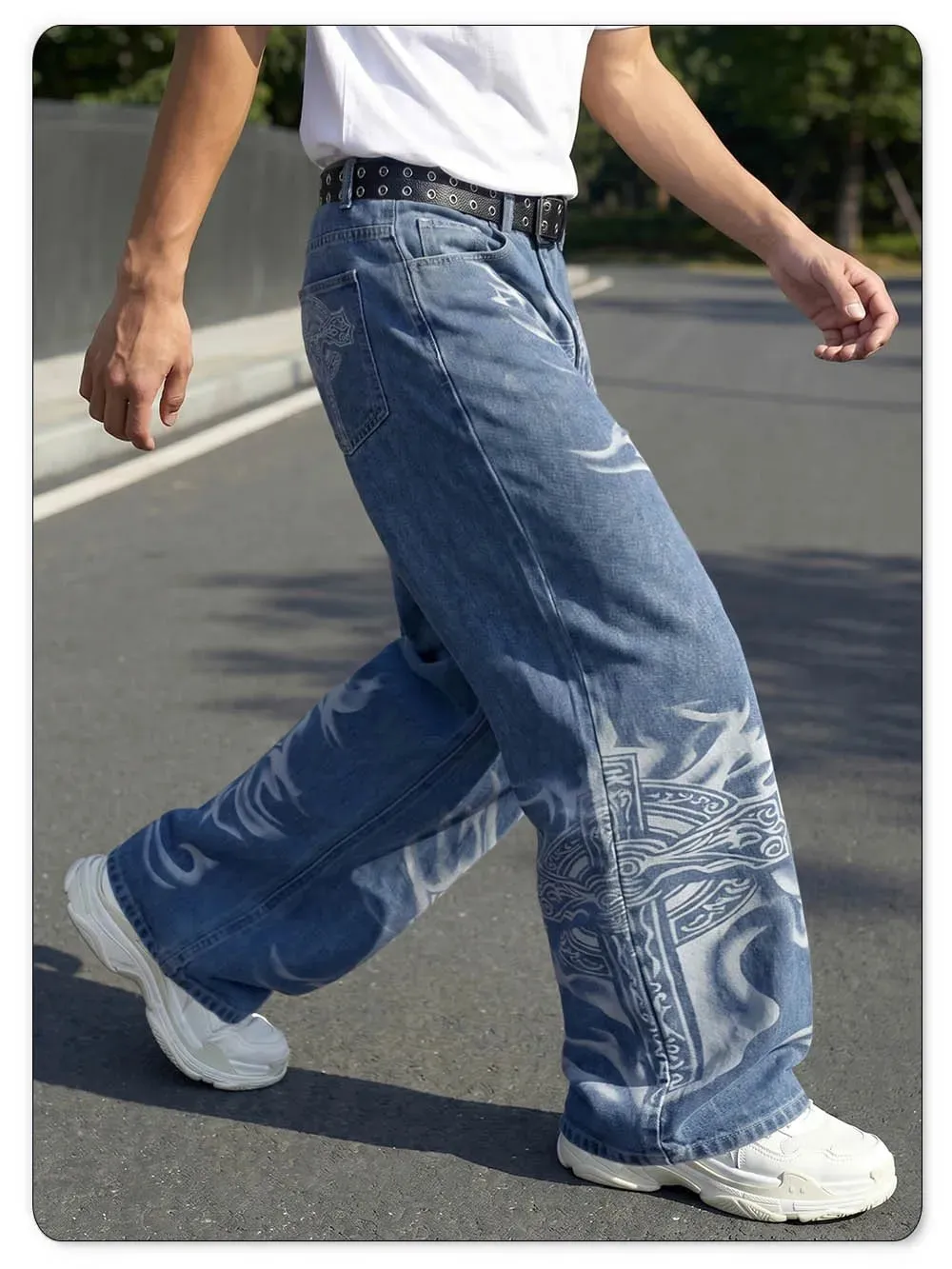 Men's Y2K Gothic Graffiti Print Baggy Ultra Wide Leg Jeans Hip Hop Streetwear Loose Casual Skater Denim Pants Unisex — image 5