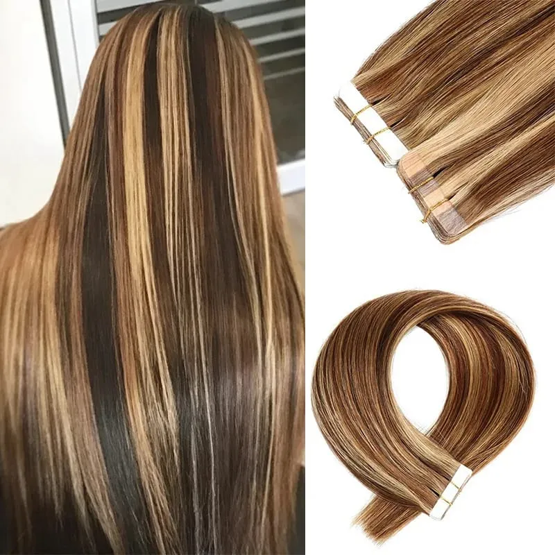 20Pcs Straight Tape ins Extensions Real Human Hair Double Side Tape in Hair Extensions Tape in Hair Extensions Remy Human Hair
