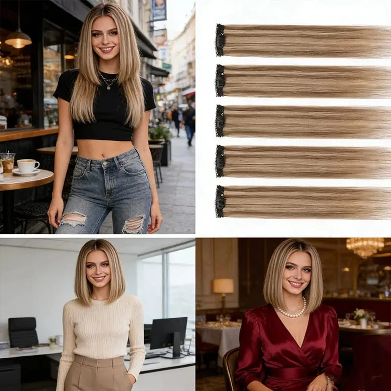 Hot Sale 10 Inch Straight Clip In Hair Extensions Synthetic Hairpiece For Women Daily Use — image 5