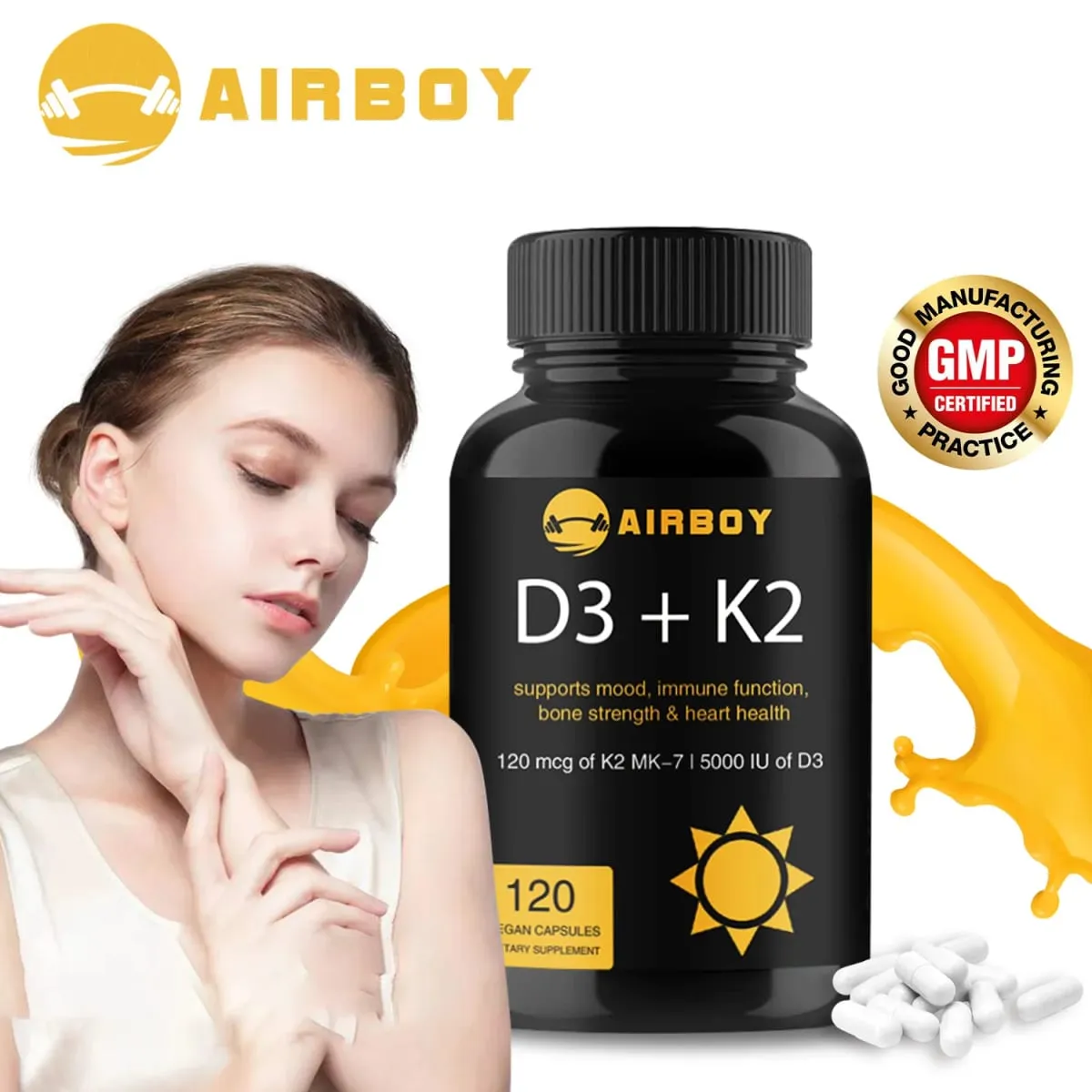 Vitamin D3+K2 Capsules - For Regulate Calcium Metabolism Promote Bone Heart and Immunity System Health