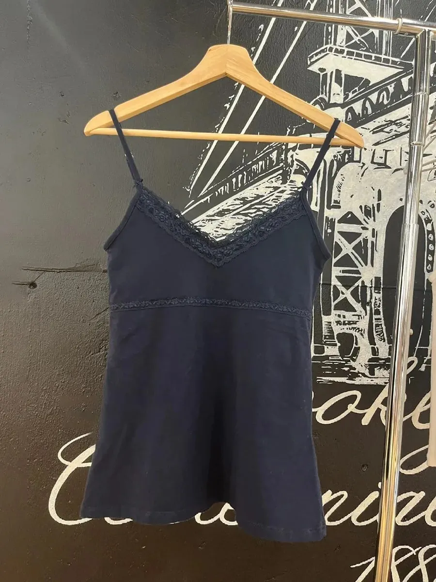 Süße Spitze Patchwork Schlank Tank Tops Frauen Sommer Weiß Sexy Einfache Baumwolle Weiche Ärmellose Westen Weibliche Vintage Chic Y2K Leibchen — image 17