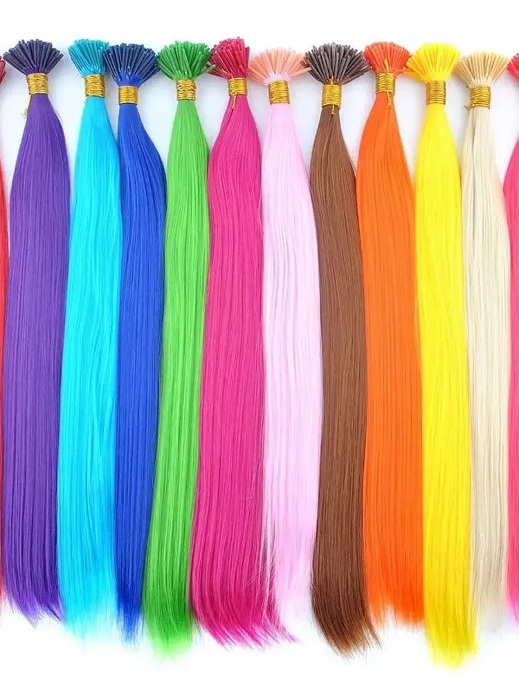 Estensioni per capelli sintetici colorati con punta I, capelli lisci, 16 pollici, per donne, ad alta temperatura, 10 fili/confezione di colori — image 9